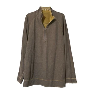 Top Tommy Bahama uomo marrone marrone 1/4 zip reversibile manica lunga taglia 2XL - Foto 1 di 9