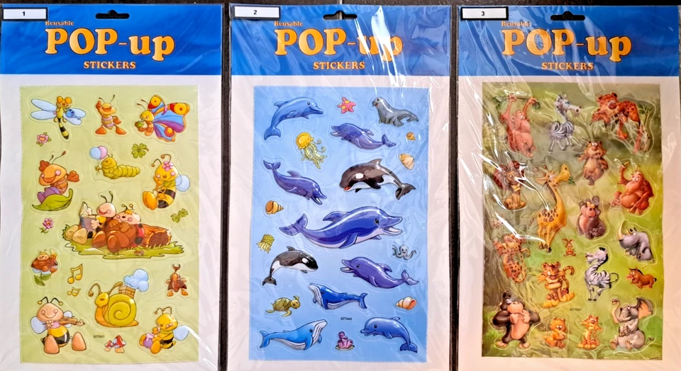 🐝Pop-up Stickers/Aufkleber🐋Reusable/Wiederverwendbar🐒NEUWARE/OVP🐯Deko🐚 - Bild 1 von 1
