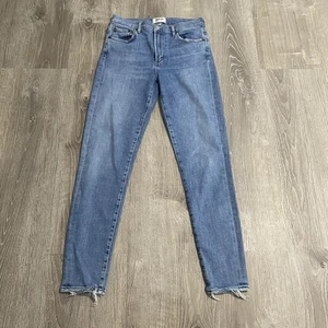 AGOLDE Sophie Crop Mid Rise Jean With Chewed Hem Womens 27 Blue Stretch Denim - Picture 1 of 6