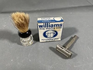 1957 Gillette Flare Tip Super Speed DE Safety Razor C2, Williams Soap, Brush  - Picture 1 of 9