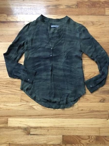 Raquel Allegra Women’s Silk Blouse Tunic Top Tie Dye Greens SZ 0 Deep V - Picture 1 of 6