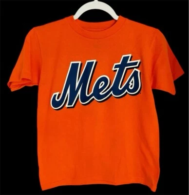Camiseta de Beisebol Laranja Majestic para Meninos do New York Mets Pequena Usada - Imagem 1 de 4