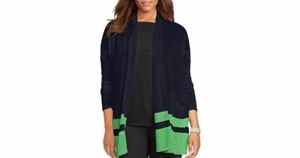 NWT Lauren Ralph Lauren Linen Blend Border Stripe Cardigan Navy/Green Sz 2X $175 - Picture 1 of 9
