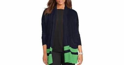 NWT Lauren Ralph Lauren Linen Blend Border Stripe Cardigan Navy/Green Sz 2X $175 - Image 1 of 4