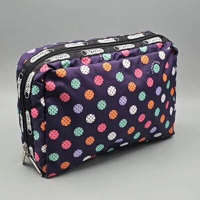 LeSportsac Purple Polka Dots Cosmetic Bag Zipper Close Rainbow Travel  - Image 1 of 4