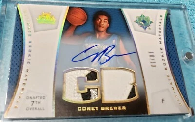 Corey brewer Ultimate Rookie Autograph 3 Color Authentic Patch Short Print 10/10 - Image 1 of 4