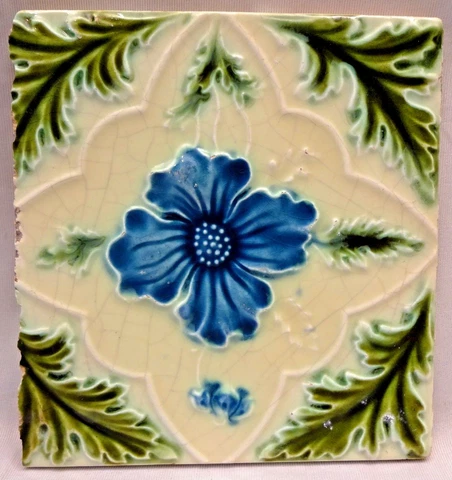 Antique English Tile Majolica Flower Motif Design Ceramic Architecture Rare "161 Cover