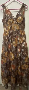 Vintage 60er braun orange Glitzer langes Kleid ärmellos Lagenlook unten MCM Schleife - Bild 1 von 9