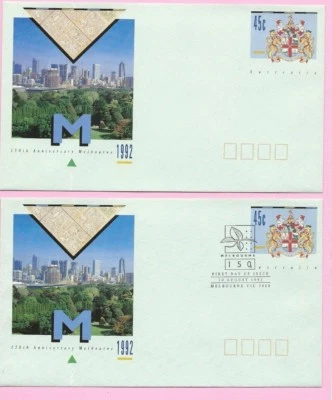 AUSTRALIA 1992 Pair of PSE's - FDC & Mint - 150th Anniversary MELBOURNE - Shs  - Image 1 of 2