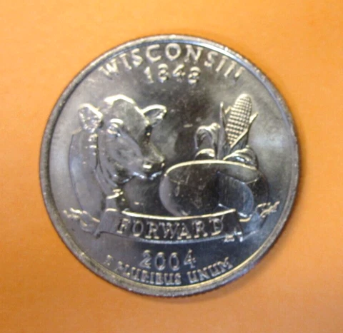 2004-D 25c Wisconsin State Quarter Extra Leaf Low Variety Denver Mint Error Cover
