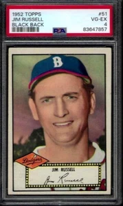 PSA 4 - 1952 Topps # 51 Jim Russell (Black Back) Brooklyn Dodgers - Picture 1 of 4