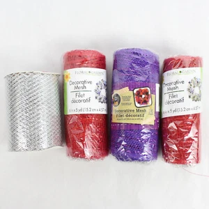 Lot of 4 New Decorative Mesh Ribbon Rolls in Red Purple and White - Picture 1 of 5