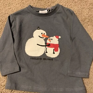 New Zara l/s Shirt Baby 6 9 Month Holiday Snowman FAVOURITE HOLIDAYS - Picture 1 of 3