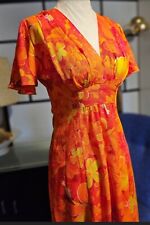 Vintage 1960's Penneys Hawaii Maxi Hawaiian Dress Vibrant Orange Yellow Cotton 