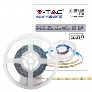 V-TAC Strip LED SMD2835 18W/m 5m 238 LED/m 135LM/W 24V IP20 10mm - Foto 1 di 11