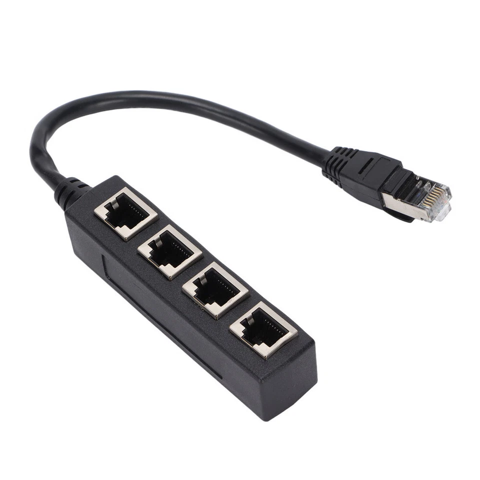 RJ45 Splitter Adapter 1 to 4 Ways Port LAN Ethernet Network Cable Connector Plug - Image 1 of 4