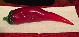 MCM Italy Large Hand Blown Red Jalapeño Pepper Art Glass Figurine Venice Vintage - Picture 1 of 6