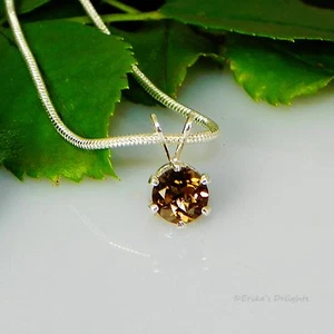 Golden Brown Smokey Quartz Sterling Silver Pendant  w/ Snake Chain Necklace - Imagen 1 de 8