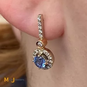 14K Two-Tone Gold 0.93cts Natural Blue Sapphire 0.44cts Diamond Earrings - Picture 1 of 12