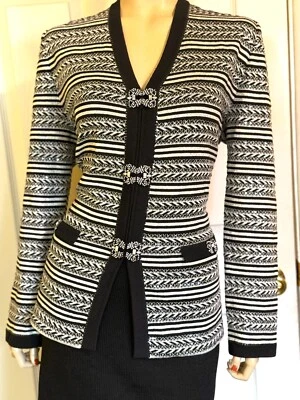 Excelente chaqueta de noche St John negra y plateada con pedrería y lentejuelas talla 12 Foto 1 de 4