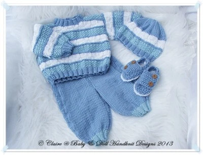 REBORN DOLL BABY KNITTING PATTERN E16 SWEATER SET 16-22" DOLL / 0-3M BABY