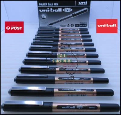New Box 12 x BLACK Uni-ball UB150 Eye Rollerball Pens Broad 1.0mm - image 1 of 4