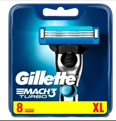 (J) Gillette Mach 3 Turbo Rasierklingen 8er-Pack - NEU, VERSIEGELT, KOSTENLOSER VERSAND - Bild 1 von 2