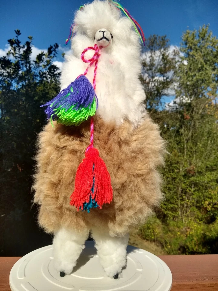 Llama/Alpaca Figure Handmade Real "Alpaca Fur" Toy Ornament Multicolored 20" - Image 1 of 1