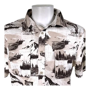 Chaps Shirt Large Fish Jumping Canoes Birds Mountains Polyester - Picture 1 of 6