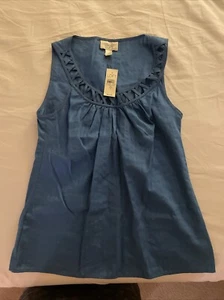 Ann Taylor Loft blau Gitterarbeit Streifen Baumwolle Top U-Ausschnitt ärmellos Gr. 0 - Bild 1 von 4