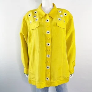 Bob Mackie Wearable Art Yellow Floral Embroidered Shirt Jacket Size 3X Casual - Picture 1 of 10