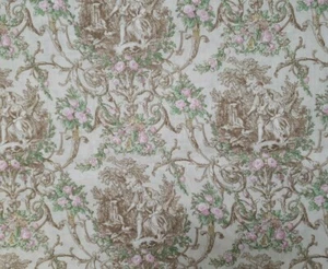 1yd 20"x 42" 100% cotton, Tolie, Pink and Green Plants, Brown  - Picture 1 of 2