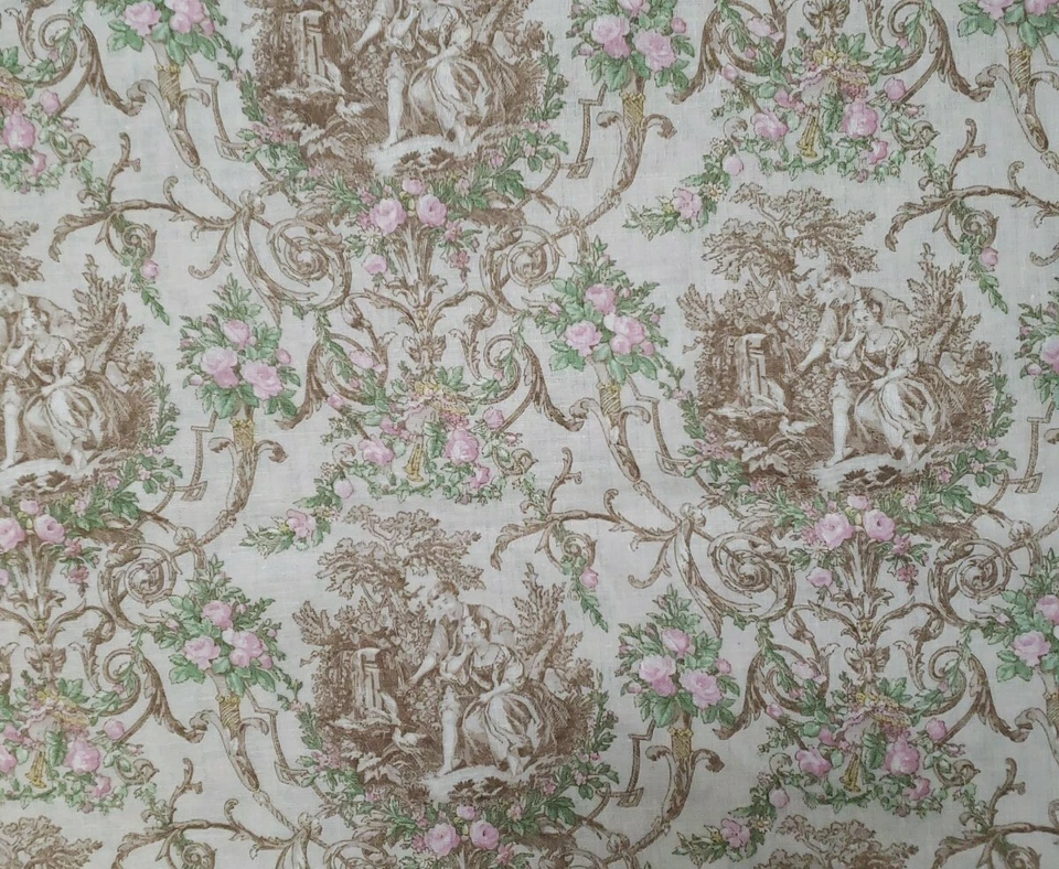 1yd 20"x 42" 100% Algodón, Tolie, Plantas Rosa y Verde, Marrón  Foto 1 de 2