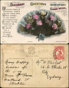 1913 Australia 1a Estampilla Canguro Rojo Postal Dirigida a Sydney, Buen Estado - Imagen 1 de 1