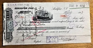 LETRA DE CAMBIO HALIFAX 1907 por £1000 ROBERTS SIMPSON & CO con VIÑETA DE ENVÍO - Imagen 1 de 2