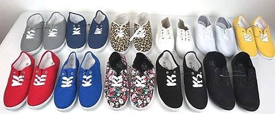 Women's Canvas Hiking Lace-Ups Sneakers Plimsoll Shoe Rubber Sole Sizes 5-10 New - Image 1 of 2