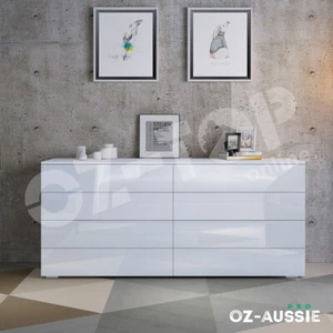 Dresser 8 Chest of Drawers Table Cabinet Bedroom Storage High Gloss Wood White - Picture 1 of 7
