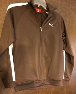 Puma Boys size M 12 long sleeve polyester zip up brown jacket 2 pockets - Picture 1 of 4
