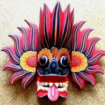 Máscara de madera de Sri Lanka 12" tradicional diablo decoración del hogar máscara colgante tamaño 12 pulgadas Foto 1 de 4