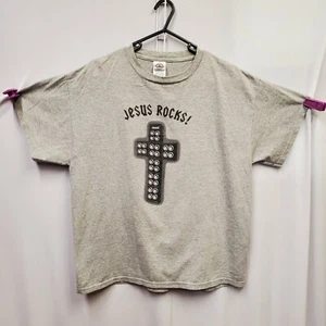 Vintage Y2k Jesus Rocks graues T-Shirt Herren Größe L - Bild 1 von 15