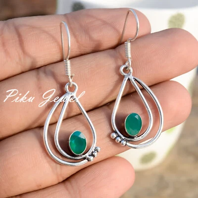 Multi pietra preziosa onice verde argento sterling 925 orecchino conveniente ... - Immagine 1 di 4