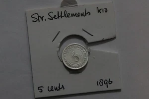 🧭 🇲🇾 STRAITS SETTLEMENTS 5 CENTS 1896 SILVER VICTORIA B66 #934 - Picture 1 of 3