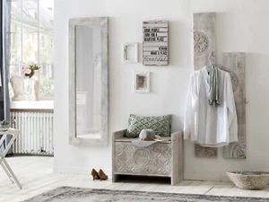 Garderobenset Mackay Mango Holz weiß 4tlg Flurmöbel Wandgarderobe Spiegel Truhe - Bild 1 von 8