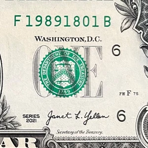 January 18, 1989 (19891801) One Dollar Fancy Serial Number Birthday Note - Picture 1 of 3