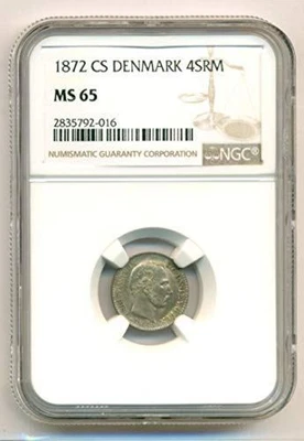 Dinamarca prata 1872 CS 4 SRM MS65 NGC - Imagem 1 de 4