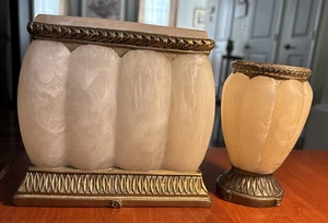 Elegant Springmaid Palais Cream & Gold Faux Marble Resin Tissue Box Cover & Cup - Picture 1 of 12