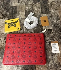 MCM Visetos Bolsa Plana Rojo Caramelo Nuevo Auténtico - Imagen 1 de 8