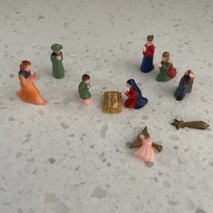 Figuras de Navidad de belén miniatura vintage de 10 piezas pequeña vida artesanía mínima - Imagen 1 de 5