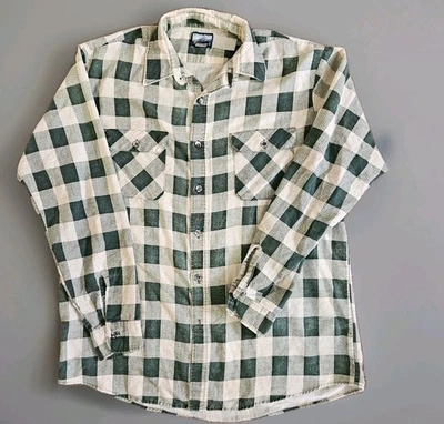 Vtg Fieldmaster Mens XL Plaid Flannel Long Sleeve Shirt Green & Tan  - Image 1 of 4