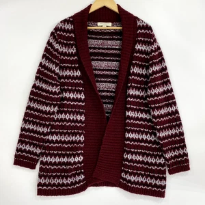 Appleseed’s Petites Damen Madison Long Strickjacke Gr. PXL Burgund vorne offen - Bild 1 von 8